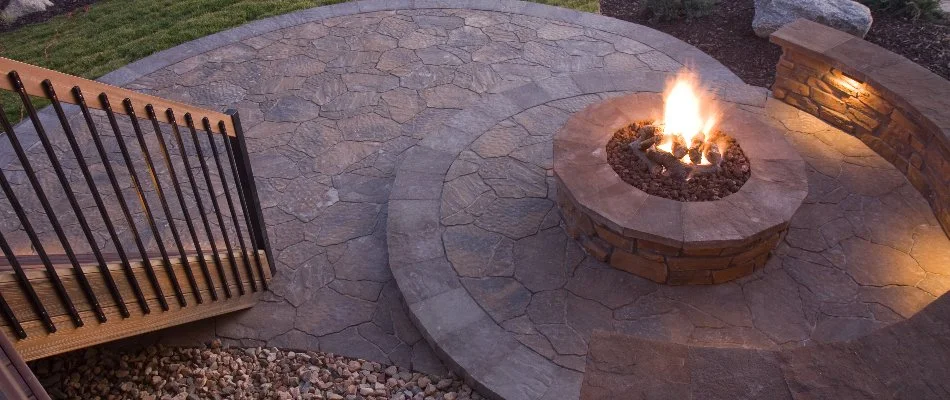 Fire pit on a patio in Boston, MA.