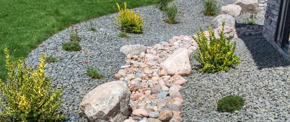 Dry creek bed on a property in Boston, MA.