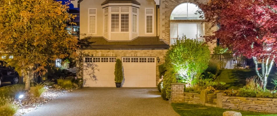 Landscape lighting system on a property in Boston, MA.