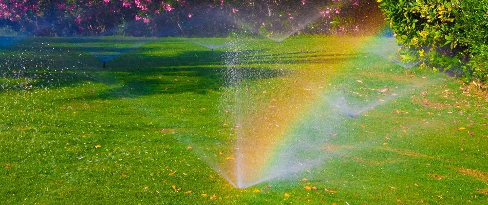 Sprinkler heads on a lawn in Marlborough, MA.