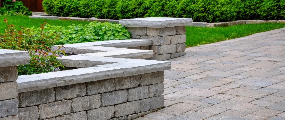 Zig-zag seating wall on a property in Boston, MA.